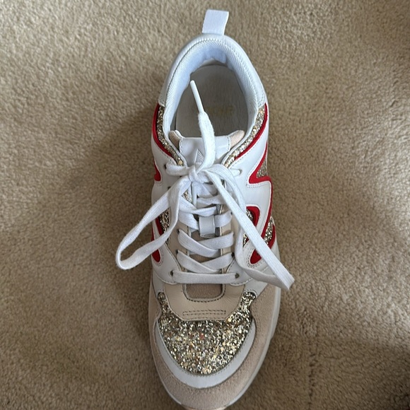Stunning MAJE Silver Gold Glitter Running Shoes 39 or 8.5/9 White Red Unique - Picture 3 of 8